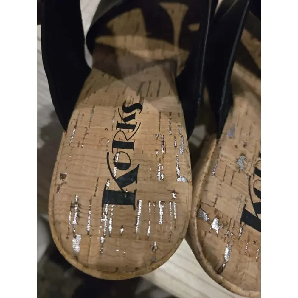 Korks Dezi Women's Platform Sandals Black Tan Size 7M Casual
